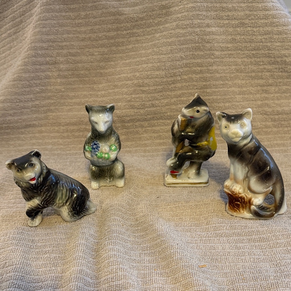 Vintage Set of Four porcelain Animal Figurines, made in Japan